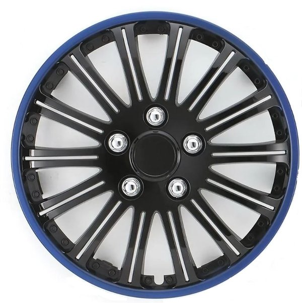 Car Wheel Trims | Style: Lightning | Gloss Black with Blue Rim