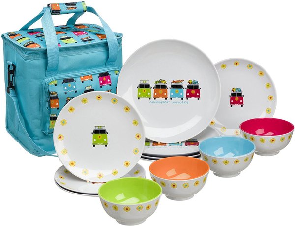 Camper Smiles 12 Piece Dining Set with Cool Bag