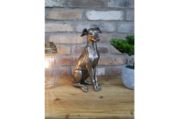 Lurcher Resin Sitting Dog Ornament